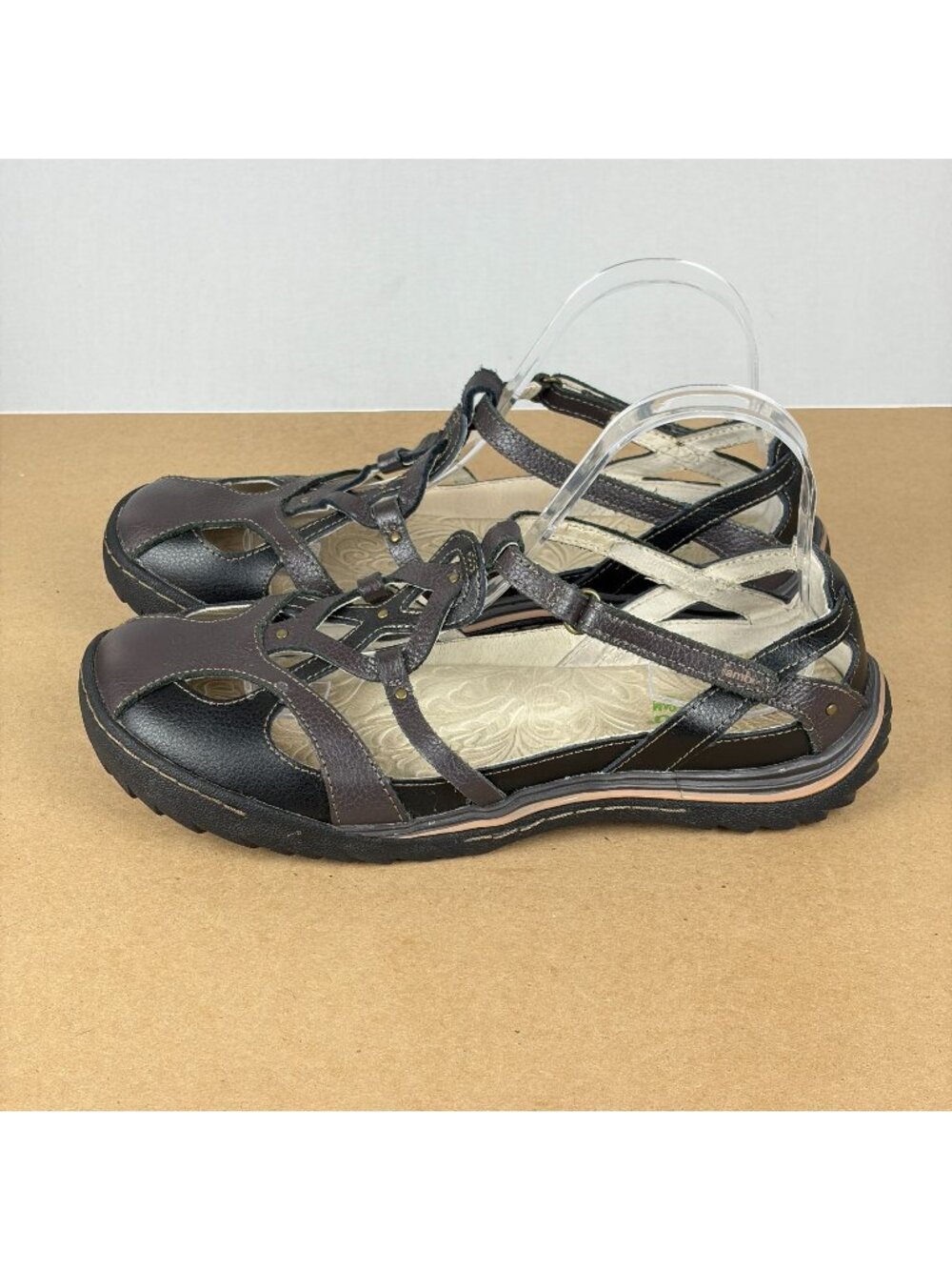 Jambu JBU Sydney Closed Toe Sandals Flats Womens 9.5 Black Brown Leather